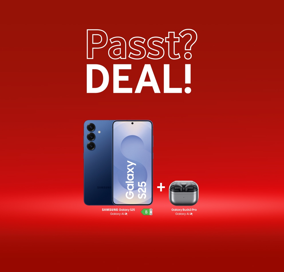 Samsung Passt? Deal! Samsung Galaxy S25 mit Galaxy Buds3 Pro inklusive. Energieeffizienzklasse B.