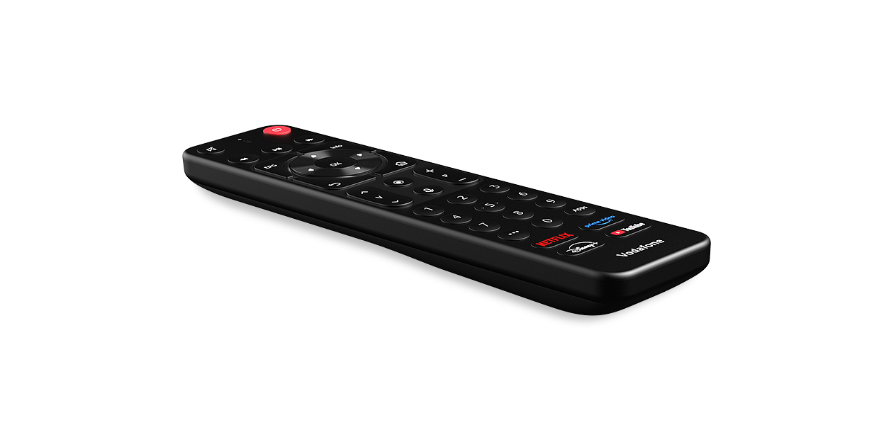 Produktfoto: GigaTV Home Box Fernbedienung liegend. Farbe: Schwarz.