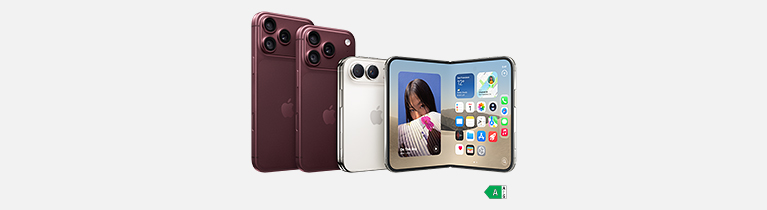 Produktfoto: iPhone 18 Pro Max, iPhone 18 Pro und iPhone Duo S in verschiedenen Farben, Front- und R&uuml;ckansicht sowie unterschiedlichen Kamerasystemen. Energieeffizienzklasse A.