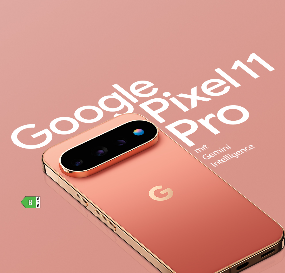 Das neue Google Pixel 11 Pro.  Energieeffizienzklasse B.