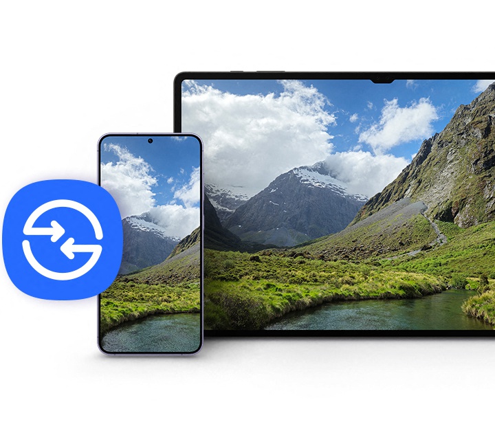 Darstellung eines Fotos, das zwischen einem Galaxy S24+ und einem Galaxy Tab S9 über Quick Share geteilt wird.