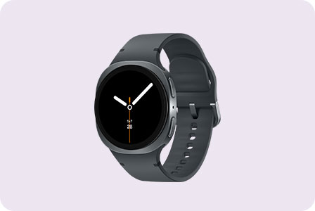 Zu sehen ist eine Samsung Galaxy Watch8 mit schwarzem Armband und rundem schwarzen Zifferblatt.