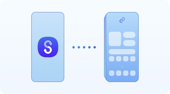 Zu sehen ist die Silhouette eines Smartphones mit dem Smart Switch-Symbol auf dem Display. Dies stellt dar, wie Daten auf ein anderes kompatibles Smartphone mit mehreren Datenschichten �bertragen werden.

    