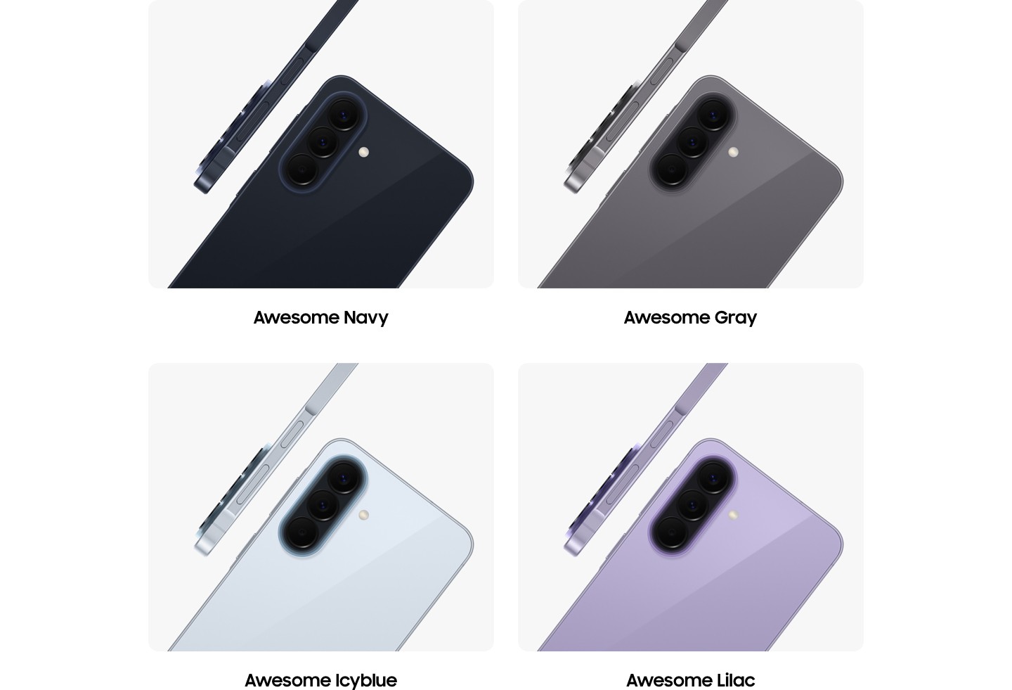 Ein Galaxy A57 5G in Awesome Navy wird schr�g in der R�ckansicht gezeigt. Es hebt die Triple-Kamera hervor. Ein weiteres Galaxy A57 5G in Awesome Navy wird in der Seitenansicht gezeigt. Es betont das schlanke Design.
Ein Galaxy A57 5G in Awesome Gray wird schr�g in der R�ckansicht gezeigt. Es hebt die Triple-Kamera hervor. Ein weiteres Galaxy A57 5G in Awesome Gray wird in der Seitenansicht gezeigt. Es betont das schlanke Design.
Ein Galaxy A57 5G in Awesome Icyblue wird schr�g in der R�ckansicht gezeigt. Es hebt die Triple-Kamera hervor. Ein weiteres Galaxy A57 5G in Awesome Icyblue wird in der Seitenansicht gezeigt. Es betont das schlanke Design.
Ein Galaxy A57 5G in Awesome Lilac wird schr�g in der R�ckansicht gezeigt. Es hebt die Triple-Kamera hervor. Ein weiteres Galaxy A57 5G in Awesome Lilac wird in der Seitenansicht gezeigt. Es betont das schlanke Design.