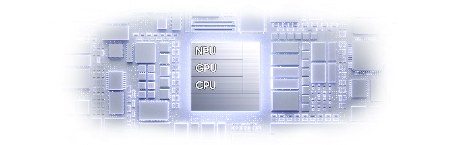 Zu sehen ist der angepasste Chip des Galaxy S26 Plus samt NPU, GPU, CPU und Customized Image Enhancer.
