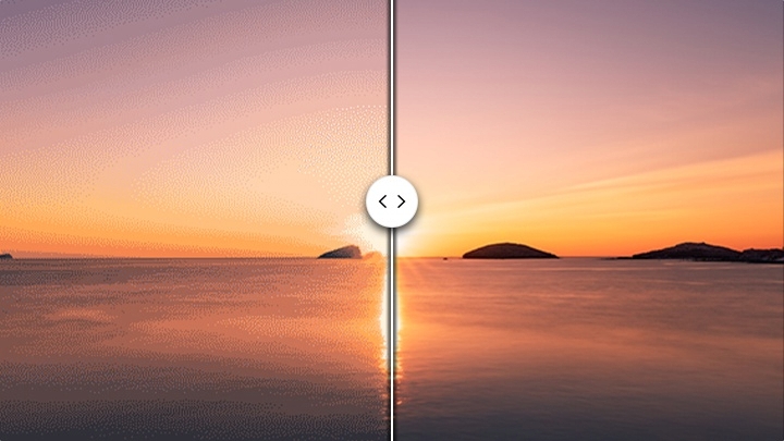 Ein Vorher-Nachher-Vergleich zeigt die Wirkung von ProScaler. Auch die Farben werden durch die verbesserte mDNIe-Technologie optimiert.