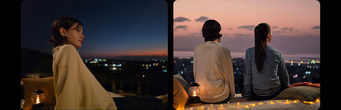 Ein Foto von zwei Freunden wurde drau�en bei schlechten Lichtverh�ltnissen aufgenommen. Mit Nightography bleiben die Details klar und lebendig.