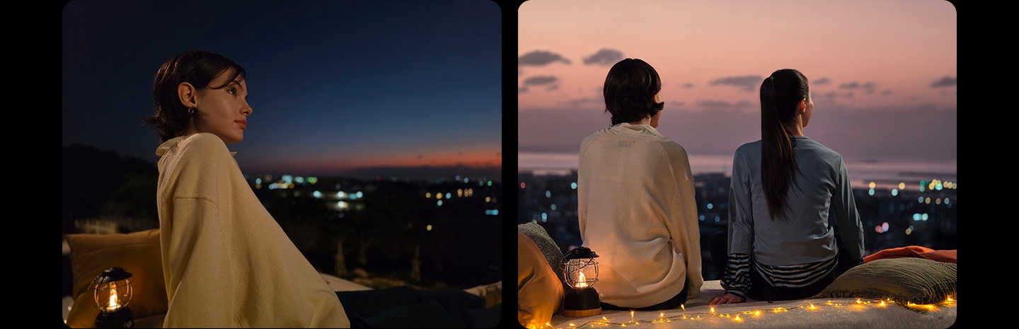 Ein Foto von zwei Freunden wurde drau�en bei schlechten Lichtverh�ltnissen aufgenommen. Mit Nightography bleiben die Details klar und lebendig.