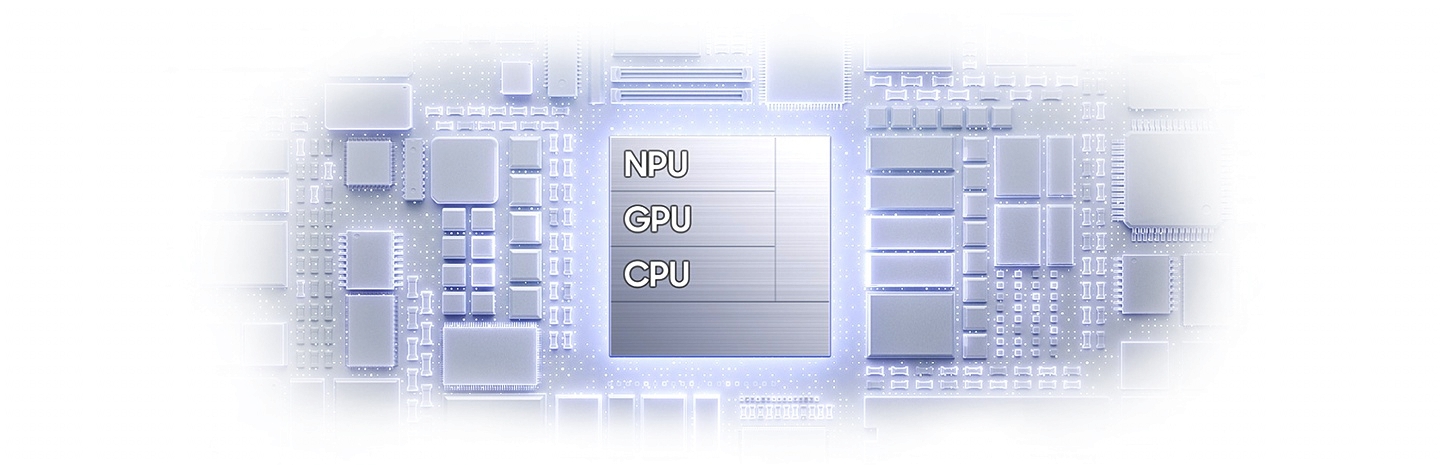 Zu sehen ist der angepasste Chip des Galaxy S26 samt NPU, GPU, CPU und Customized Image Enhancer.