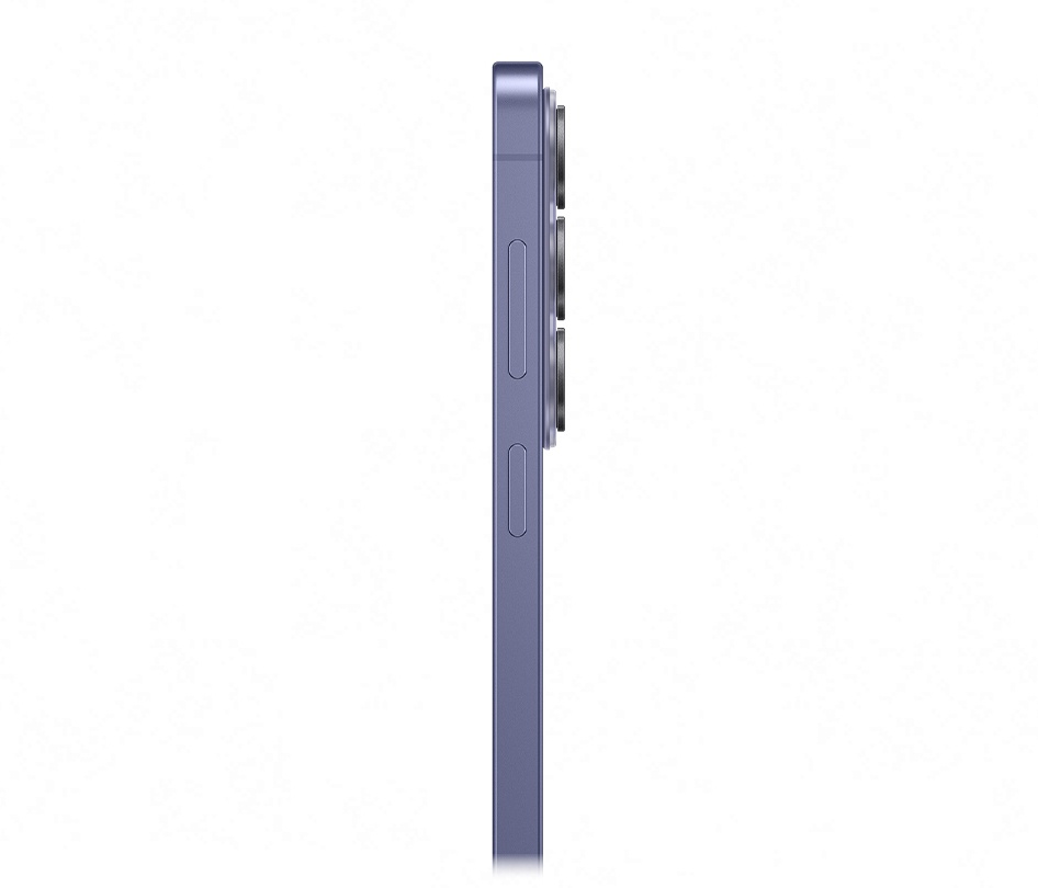 Zu sehen ist ein Galaxy S26 in Cobalt Violet von der Seite, um sein schlankes Profil zu betonen.