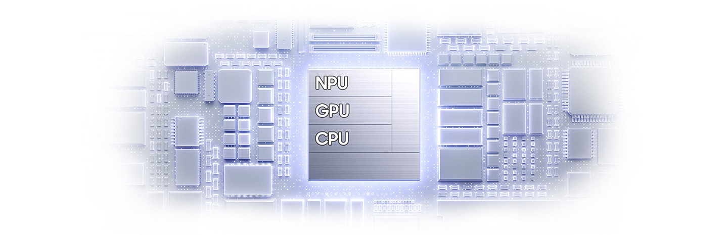 Zu sehen ist der angepasste Chip des Galaxy S26 samt NPU, GPU, CPU und Customized Image Enhancer.