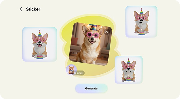Das Foto eines Hundes mit Sonnenbrille wurde verwendet, um mit Hilfe von Creative Studio diverse Sticker mit verschiedenen Emotionen zu erstellen.